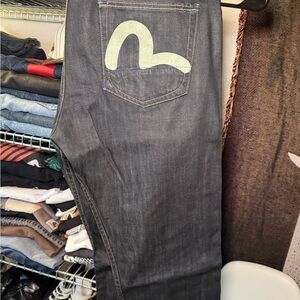 Evisu PUMA Black Jeans with Iconic Pocket Design